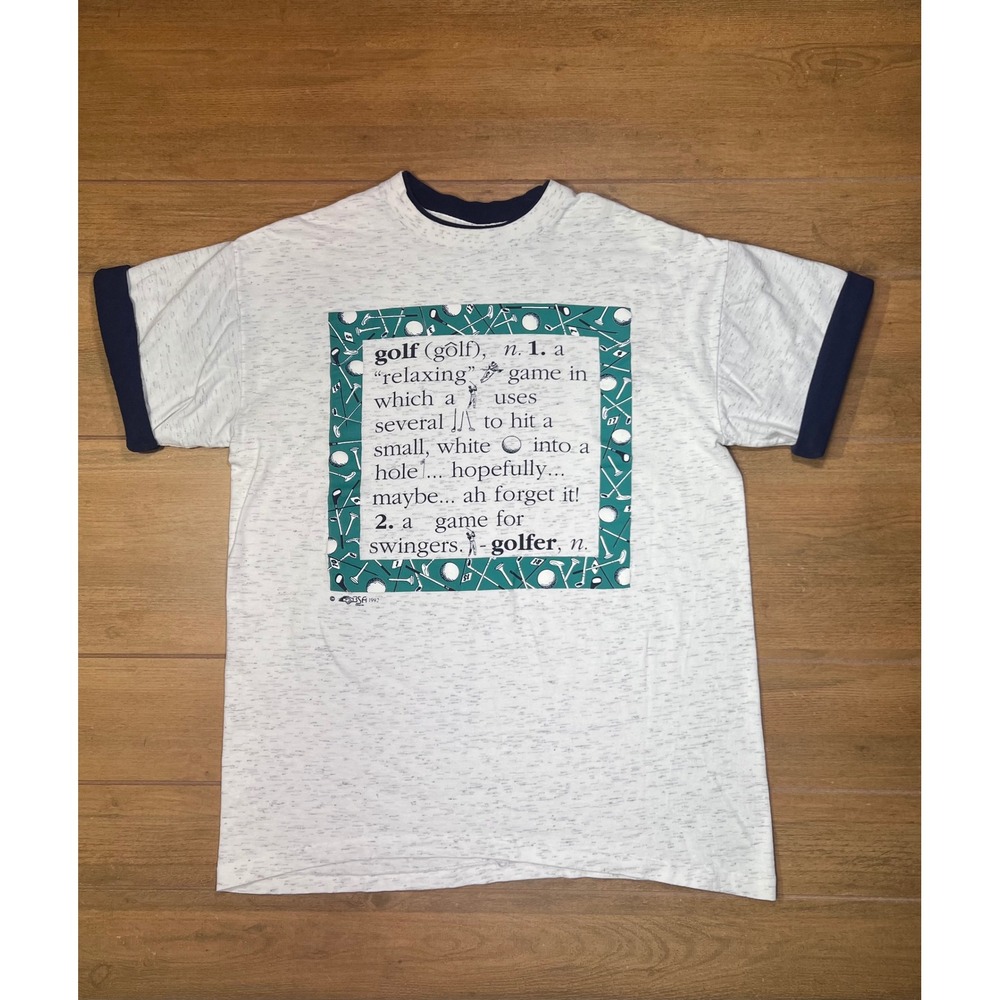 Vintage Belton Golf Humor Graphic T Shirt Mens Lg‎ White Navy Ringer Made in USA